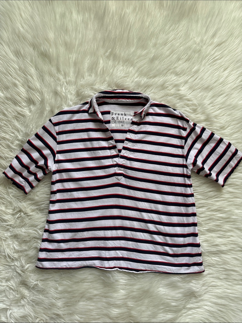 Frank & Eileen PATTY Popover Henley Red/Navy/White Stripe Top Size XS - Picture 4 of 9